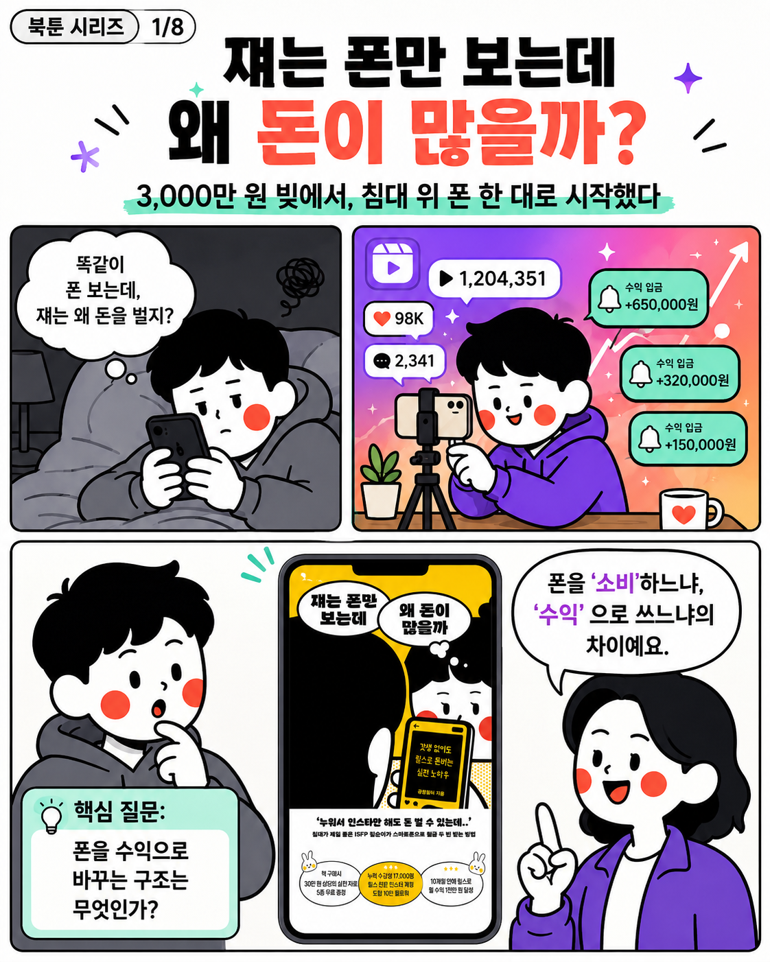쟤는 폰만 보는데 왜 돈이 많을까 1컷